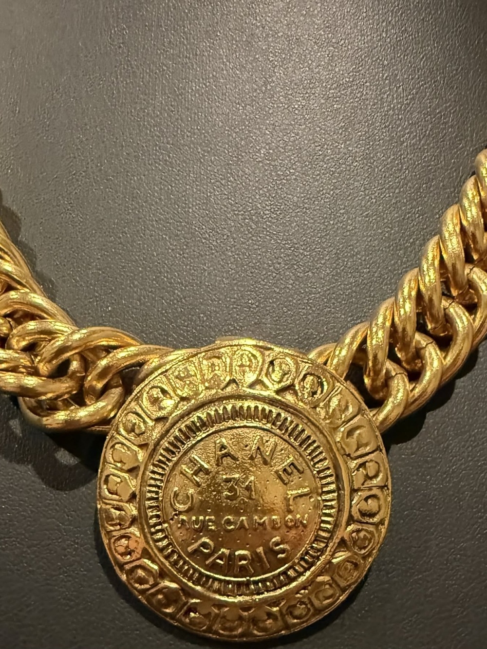 CHANEL Gold Medallion Chain Necklace - Gold